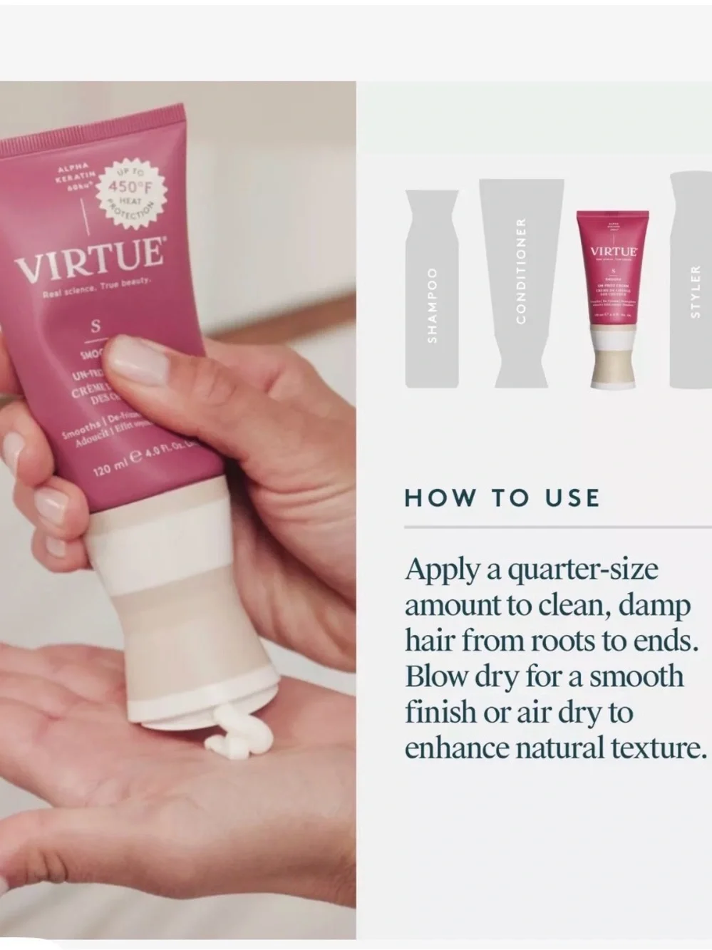 Virtue Smooth Un-Frizz Cream - Full Size 4 oz; retail $44 new/unopened